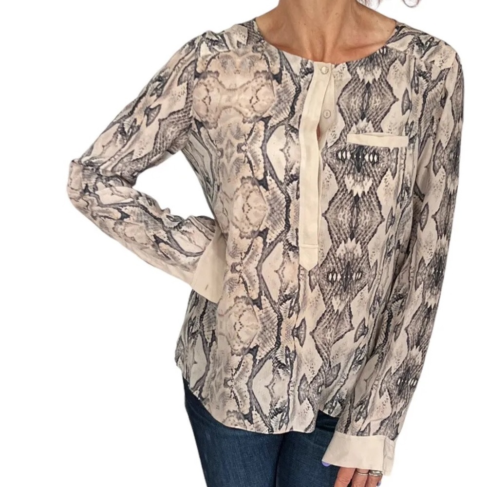{Rebecca Taylor} Snake Print Henley Blouse - Sz 8 🐍